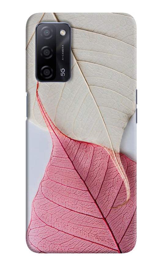 White Pink Leaf Oppo A53s 5G Hard Case Back Cover by Casekaro