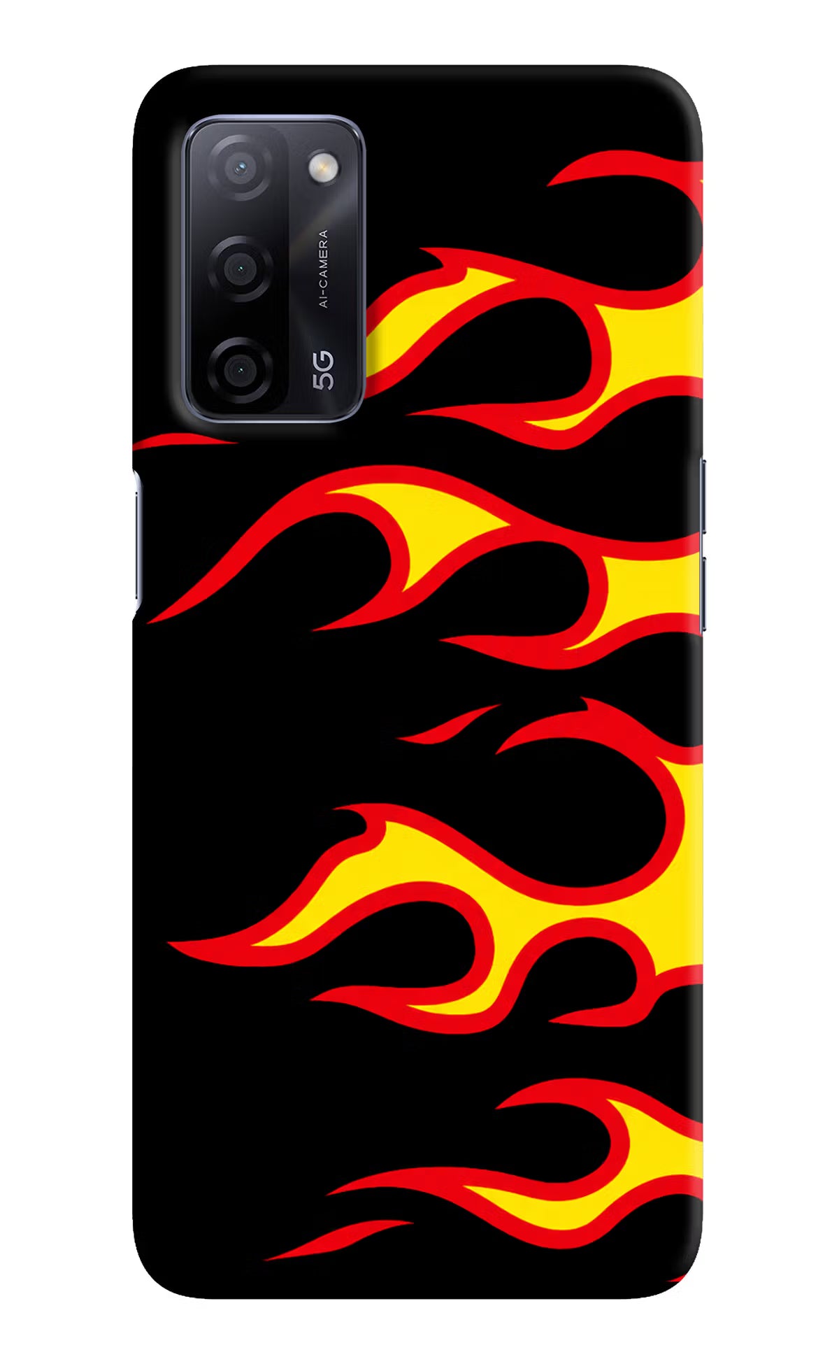 Side Sweep Flames Oppo A53s 5G Hard Case Back Cover by Casekaro