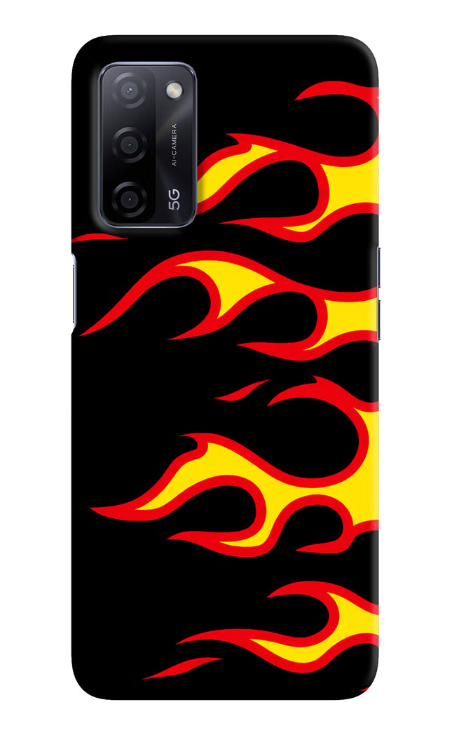 Side Sweep Flames Oppo A53s 5G Hard Case Back Cover by Casekaro