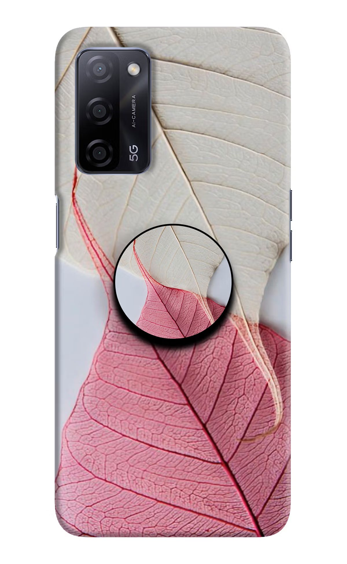 White Pink Leaf Oppo A53s 5G Pop Case by Casekaro