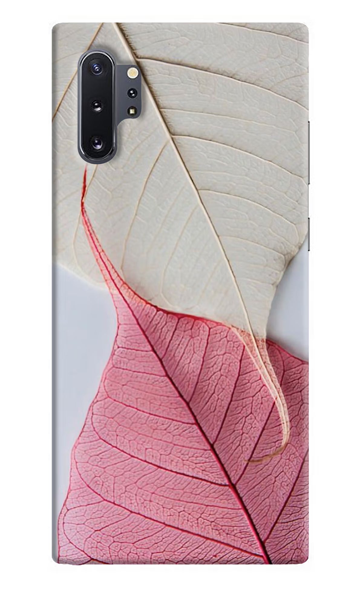 White Pink Leaf Samsung Note 10 Plus Hard Case Back Cover by Casekaro