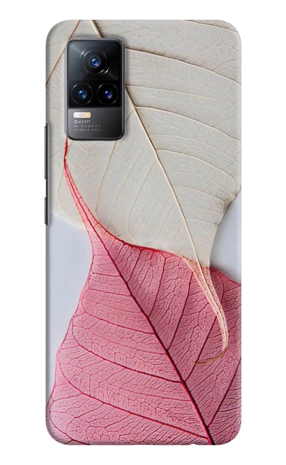 White Pink Leaf Vivo Y73/V21E 4G Hard Case Back Cover by Casekaro