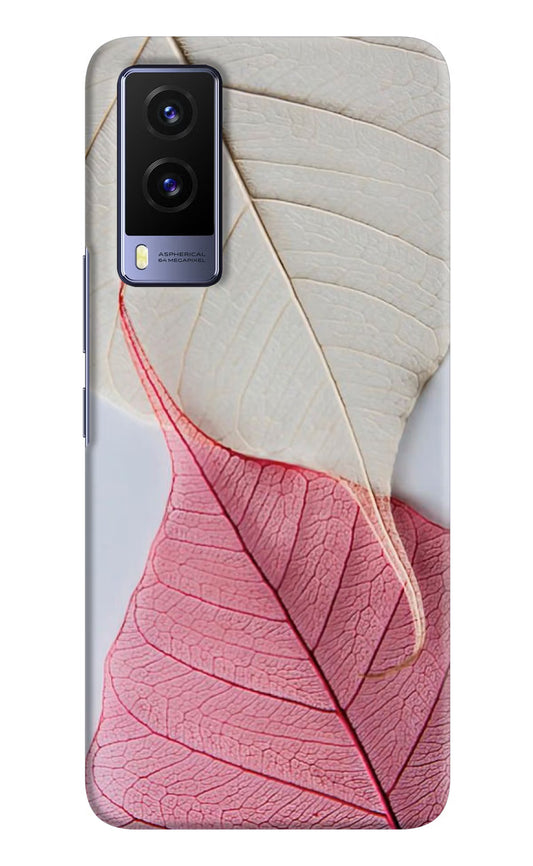 White Pink Leaf Vivo V21E 5G Hard Case Back Cover by Casekaro