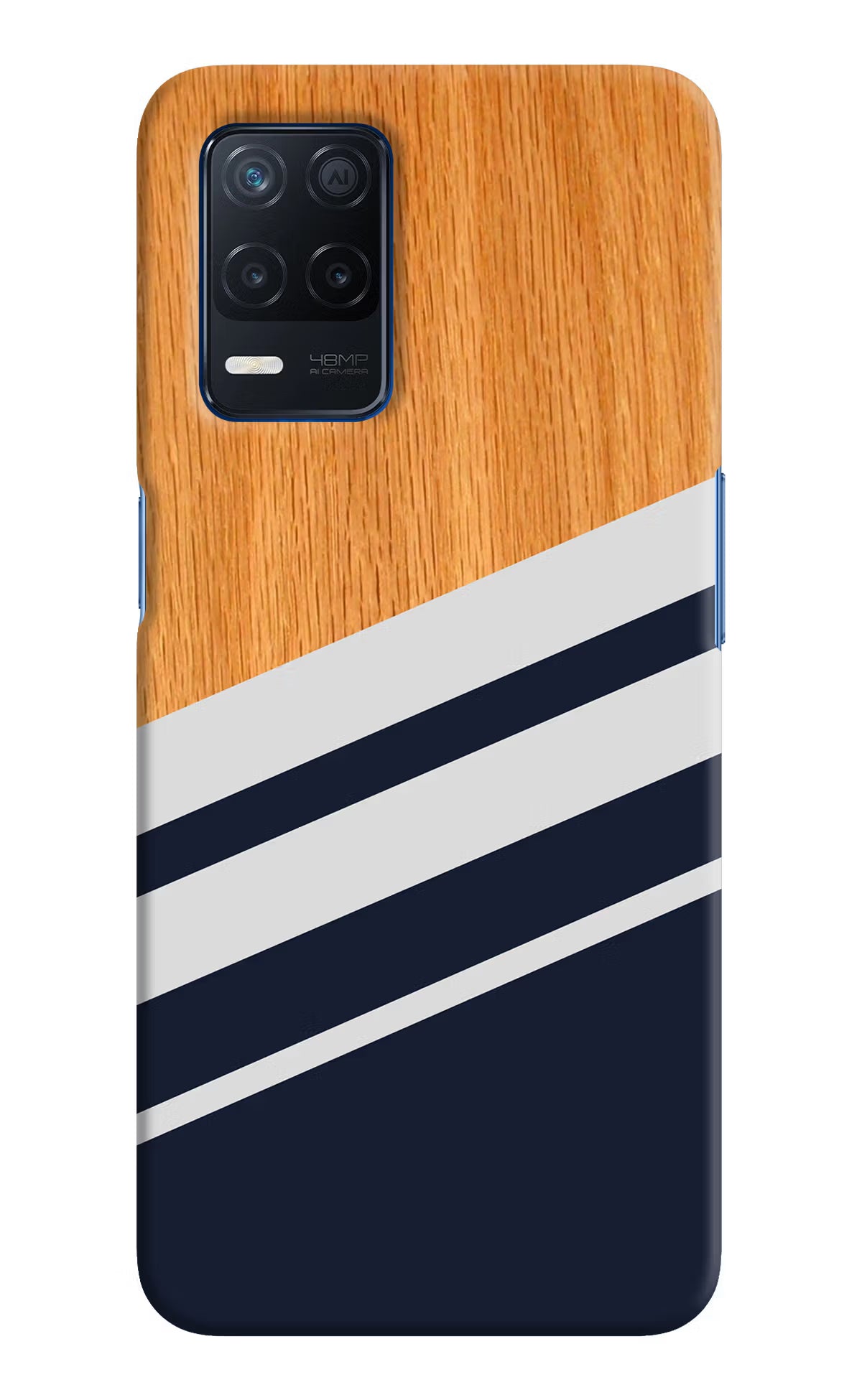 Blue and white wooden Realme Narzo 30 5G Hard Case Back Cover by Casekaro