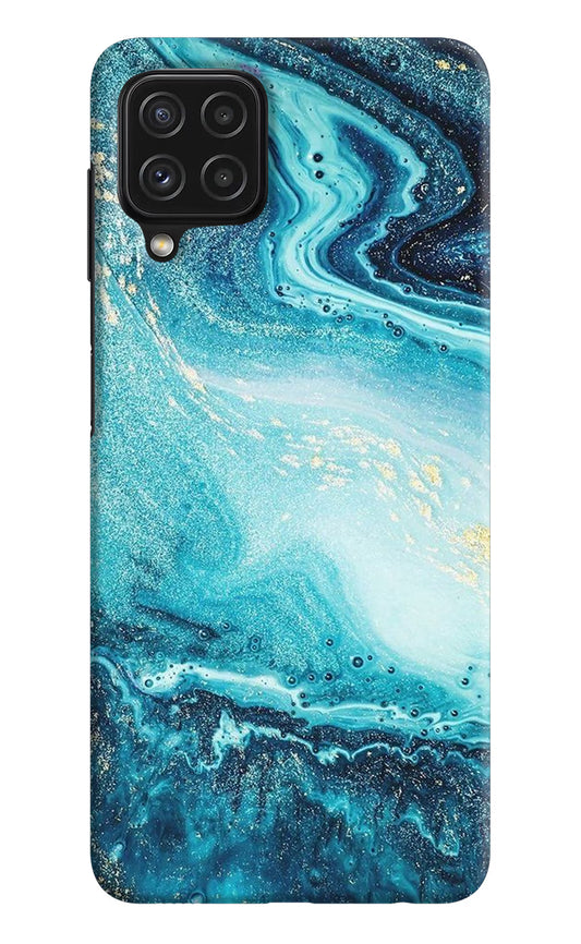 Blue Glitter Marble Samsung A22 4G Hard Case Back Cover by Casekaro