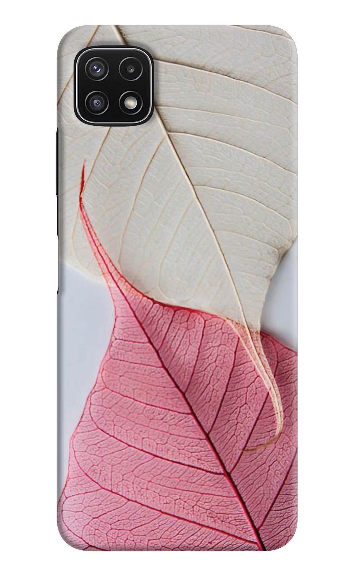 White Pink Leaf Samsung A22 5G Hard Case Back Cover by Casekaro