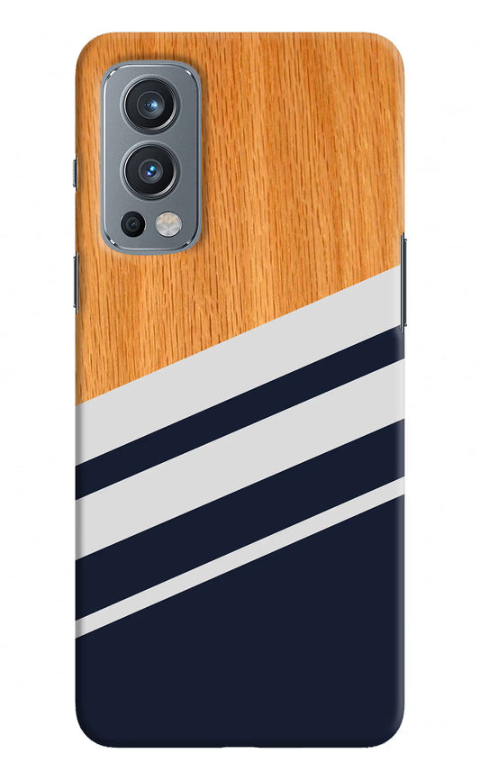 Blue and white wooden OnePlus Nord 2 5G Hard Case Back Cover by Casekaro