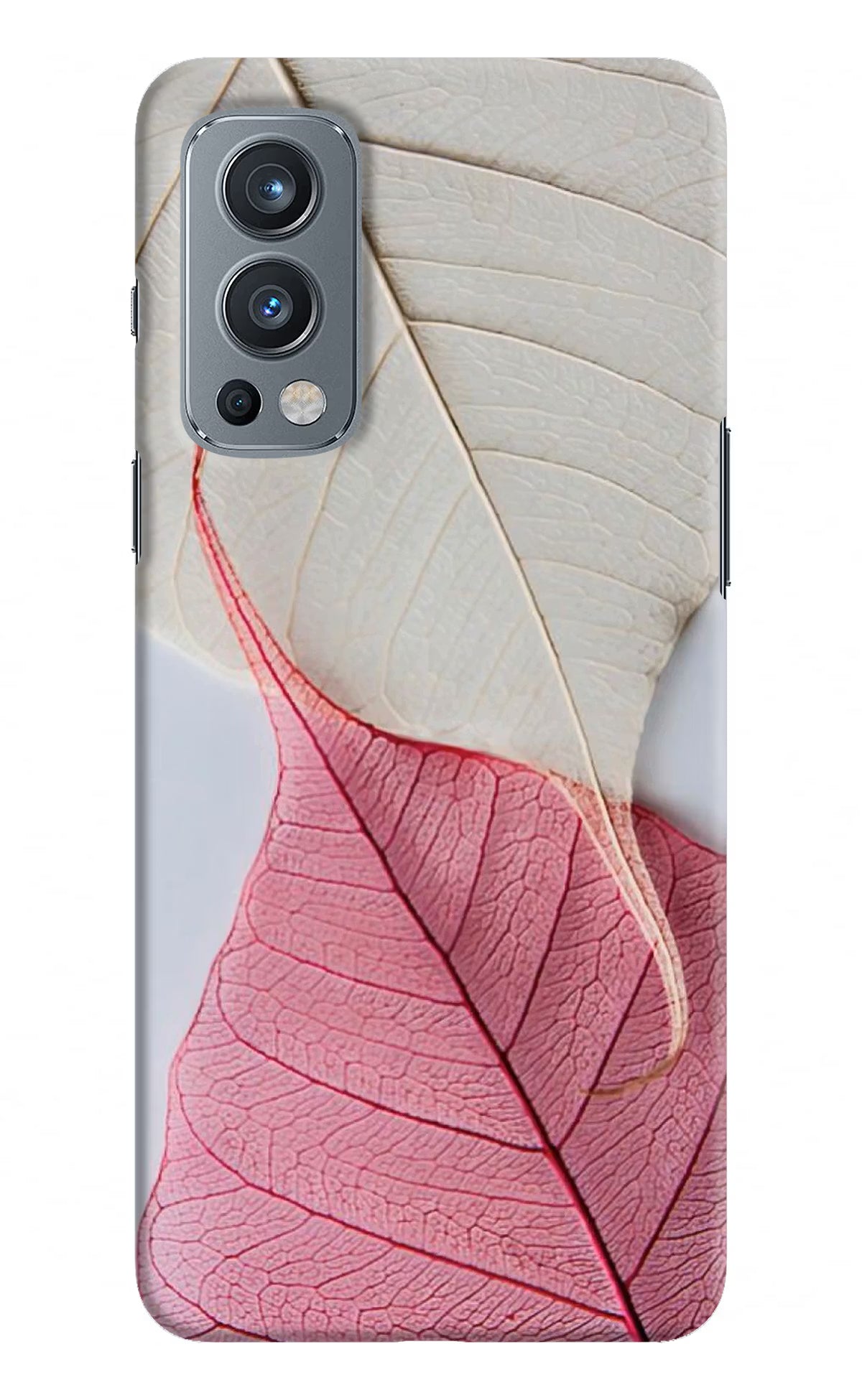 White Pink Leaf OnePlus Nord 2 5G Hard Case Back Cover by Casekaro