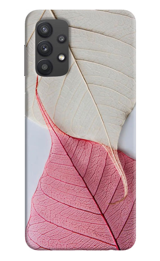 White Pink Leaf Samsung M32 5G Hard Case Back Cover by Casekaro