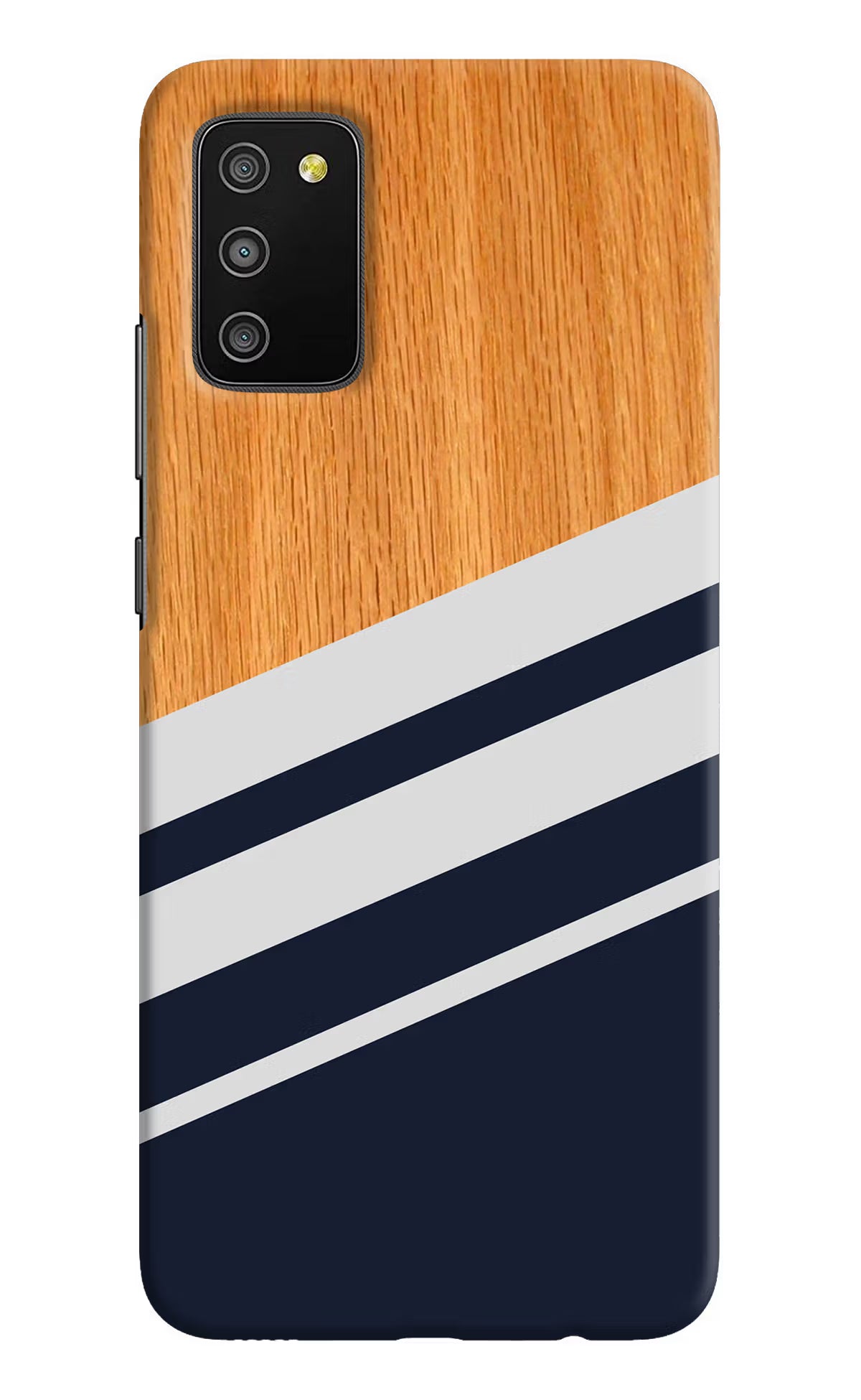 Blue and white wooden Samsung M02s Hard Case Back Cover by Casekaro
