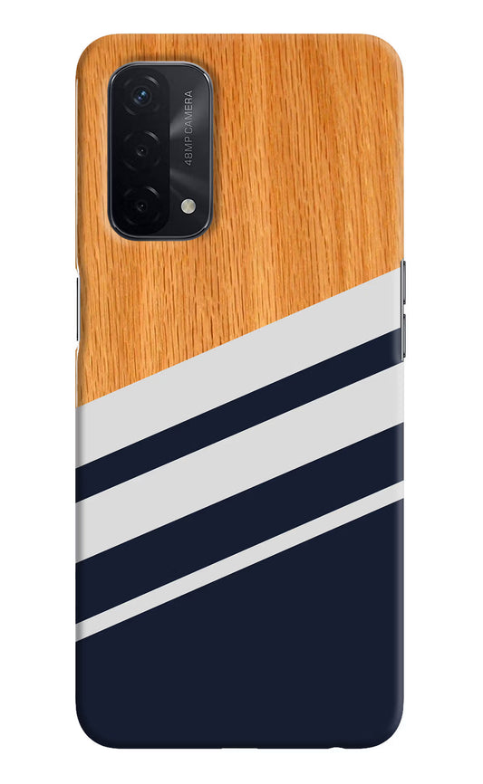 Blue and white wooden Oppo A74 5G Hard Case Back Cover by Casekaro