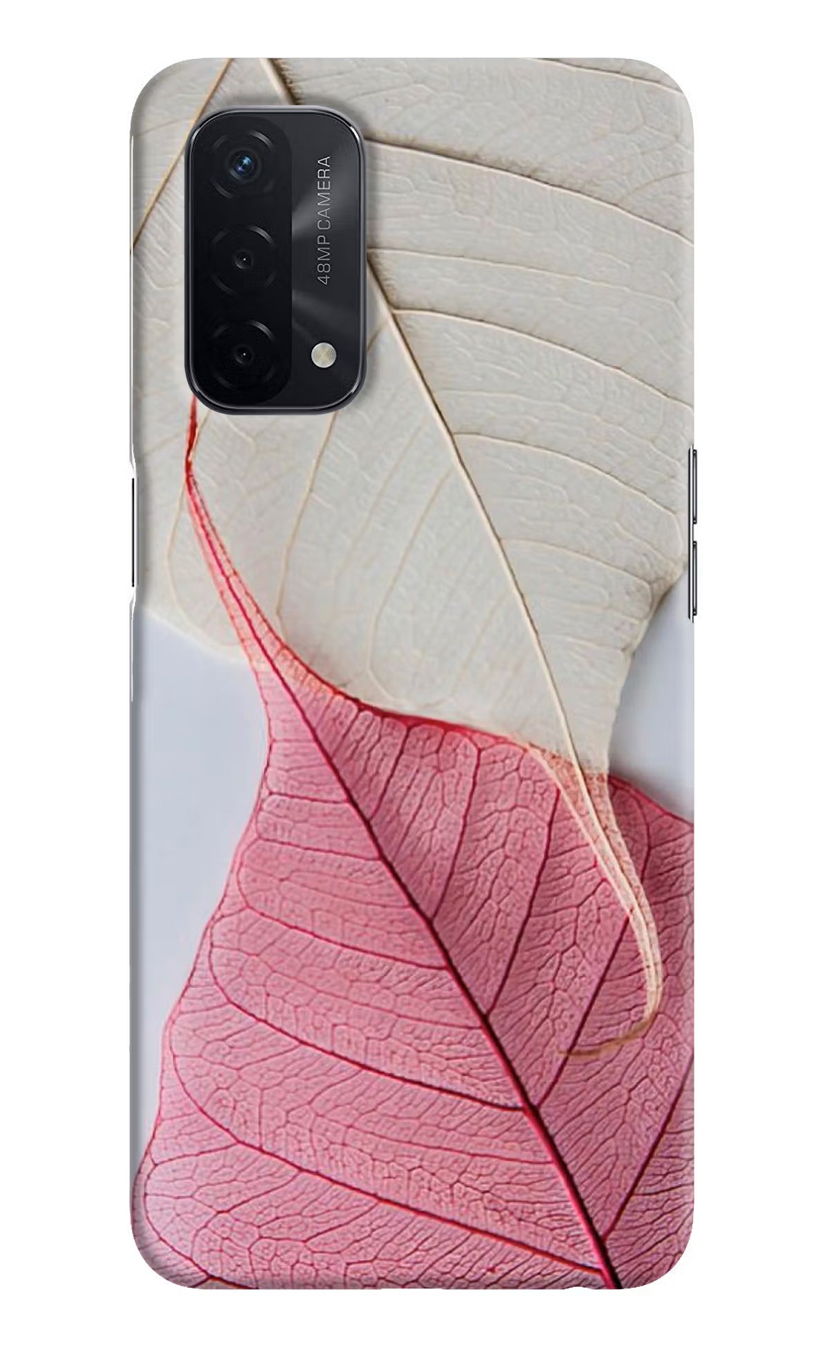 White Pink Leaf Oppo A74 5G Hard Case Back Cover by Casekaro