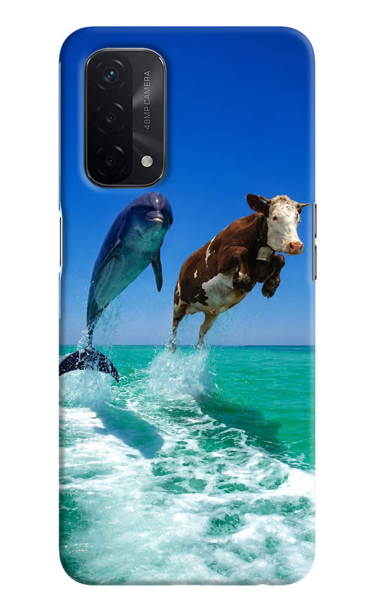 Dolphin vs Cow Oppo A74 5G Hard Case Back Cover by Casekaro