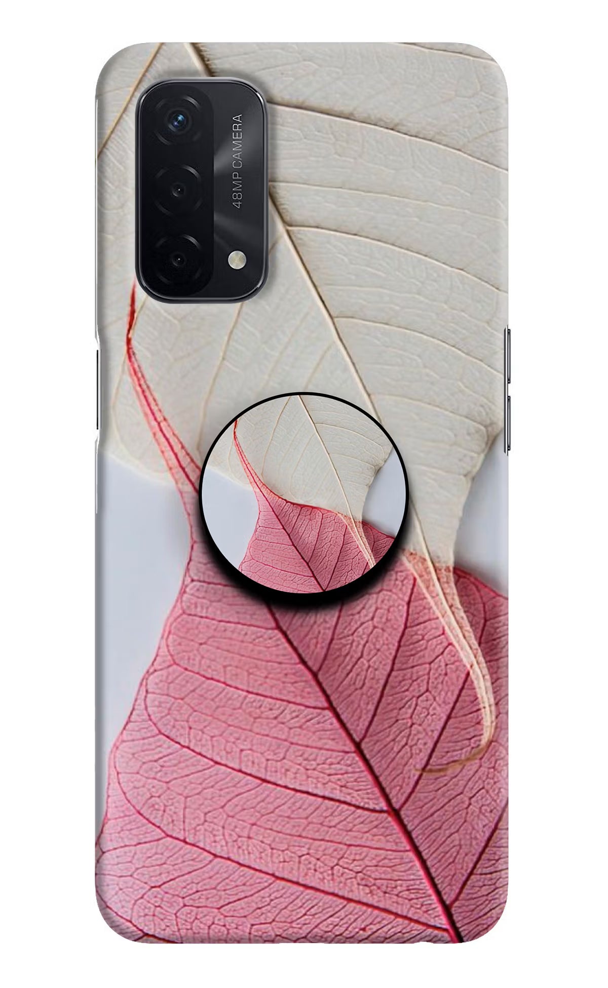 White Pink Leaf Oppo A74 5G Pop Case by Casekaro