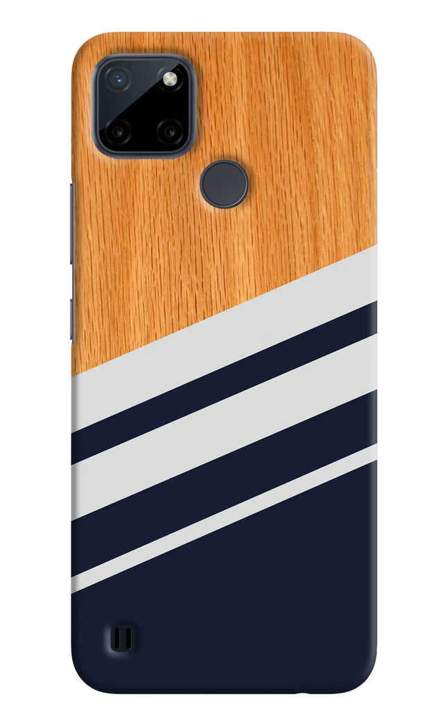 Blue and white wooden Realme C21Y/C25Y Hard Case Back Cover by Casekaro