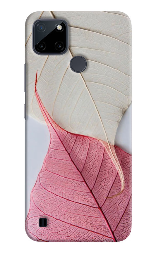 White Pink Leaf Realme C21Y/C25Y Hard Case Back Cover by Casekaro