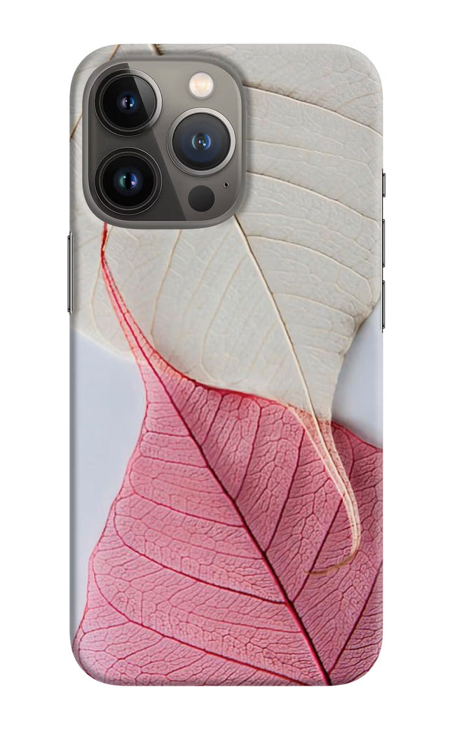 White Pink Leaf iPhone 13 Pro Hard Case Back Cover by Casekaro