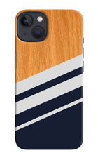 Blue and white wooden iPhone 13 Mini Hard Case Back Cover by Casekaro