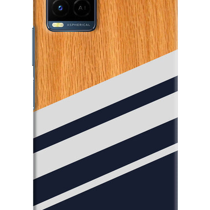 Blue and white wooden Vivo Y21/Y21s/Y33s Hard Case Back Cover by Casekaro
