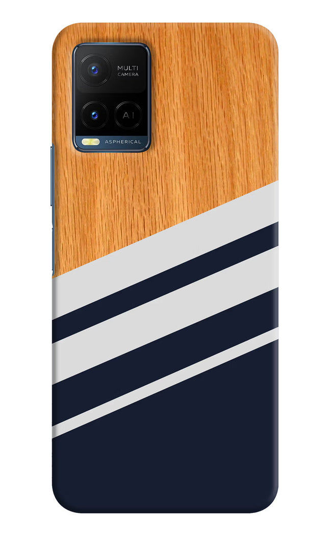 Blue and white wooden Vivo Y21/Y21s/Y33s Hard Case Back Cover by Casekaro
