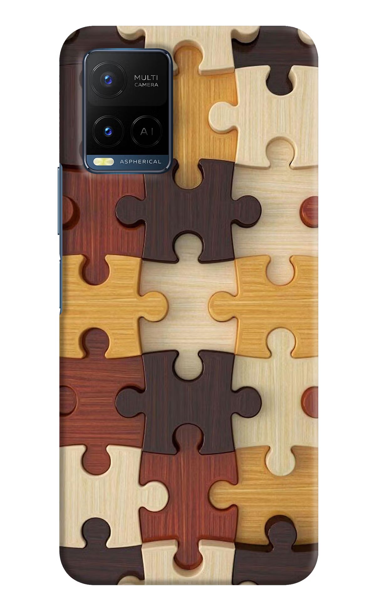Wooden Puzzle Vivo Y21/Y21s/Y33s Hard Case Back Cover by Casekaro