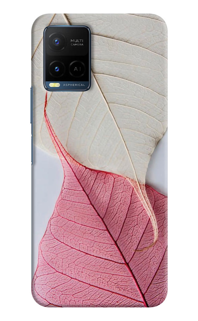White Pink Leaf Vivo Y21/Y21s/Y33s Hard Case Back Cover by Casekaro