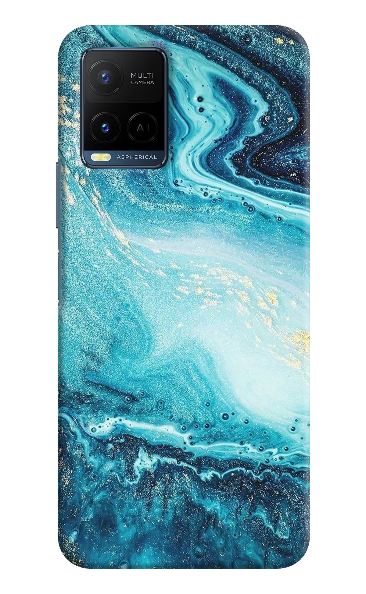 Blue Glitter Marble Vivo Y21/Y21s/Y33s Hard Case Back Cover by Casekaro
