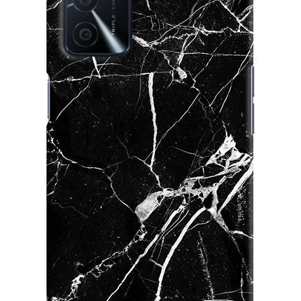 Black Marble Pattern Oppo A16 Hard Case Back Cover by Casekaro