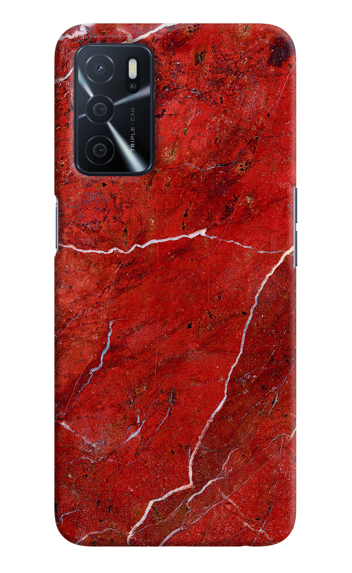 Red Marble Design Oppo A16 Hard Case Back Cover by Casekaro