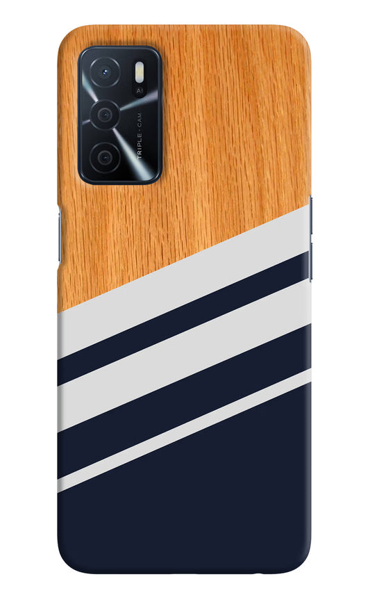 Blue and white wooden Oppo A16 Hard Case Back Cover by Casekaro