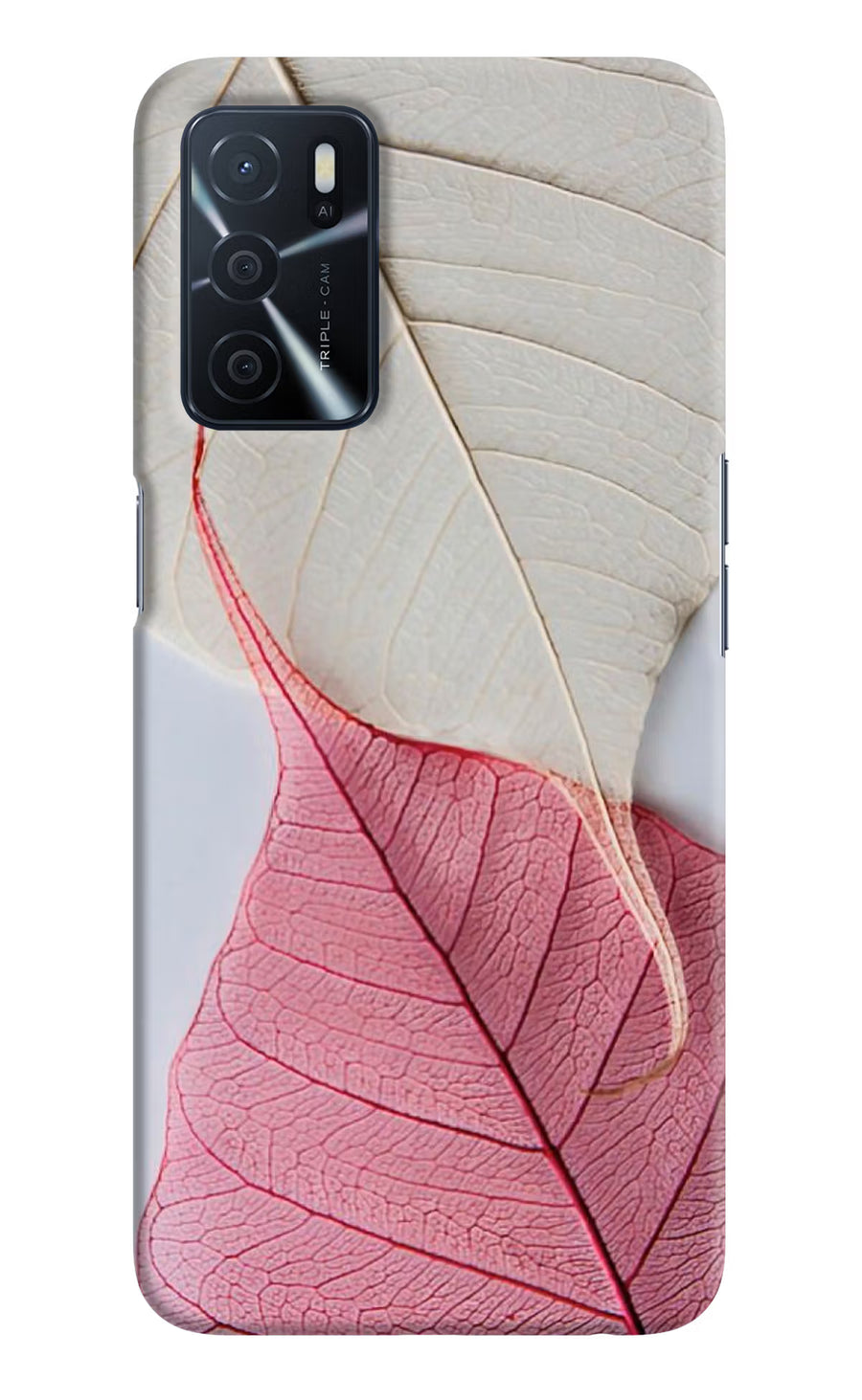White Pink Leaf Oppo A16 Back Cover, Hard case
