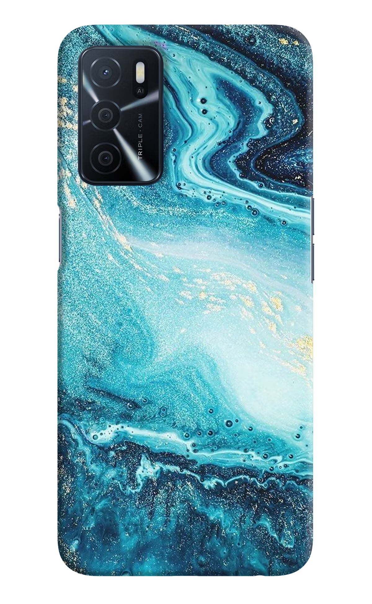 Blue Glitter Marble Oppo A16 Hard Case Back Cover by Casekaro