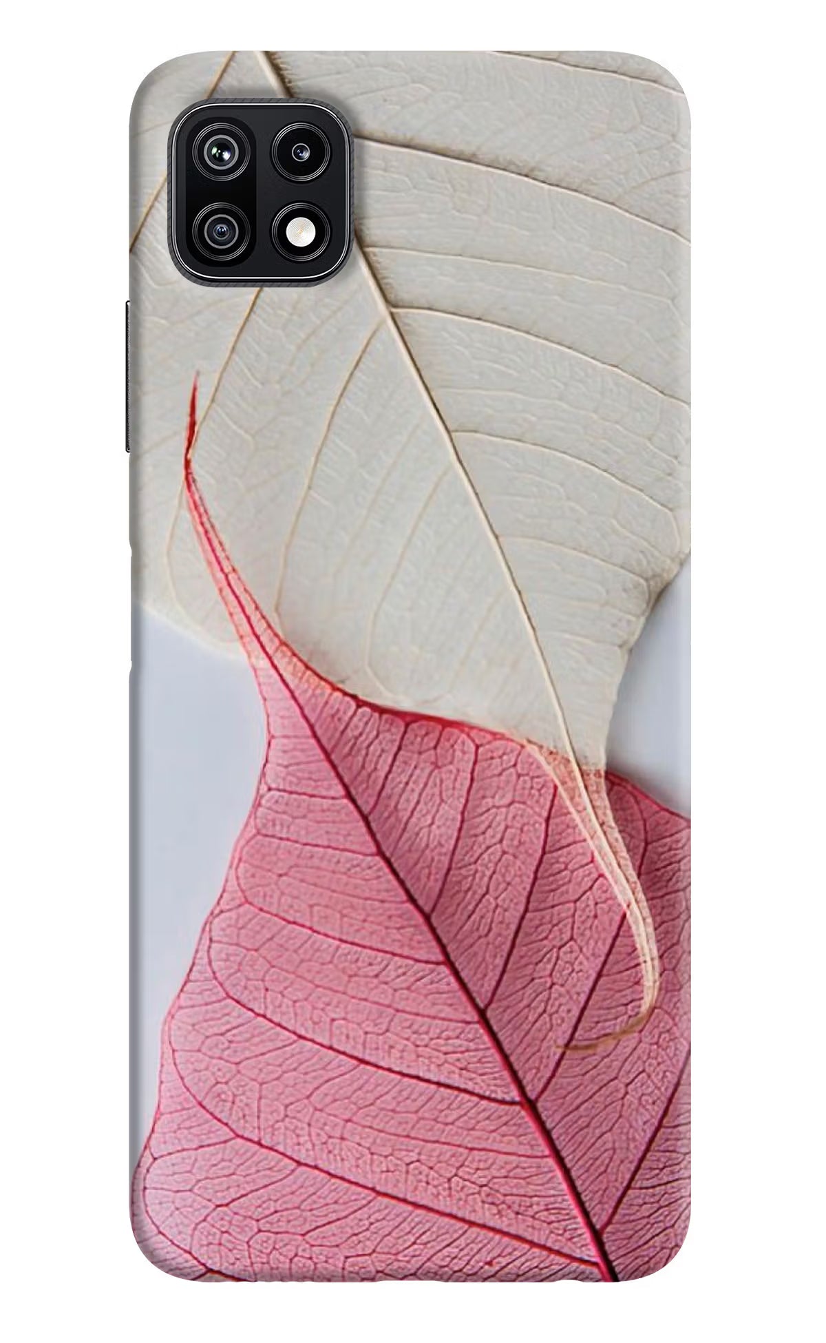 White Pink Leaf Samsung F42 5G Hard Case Back Cover by Casekaro