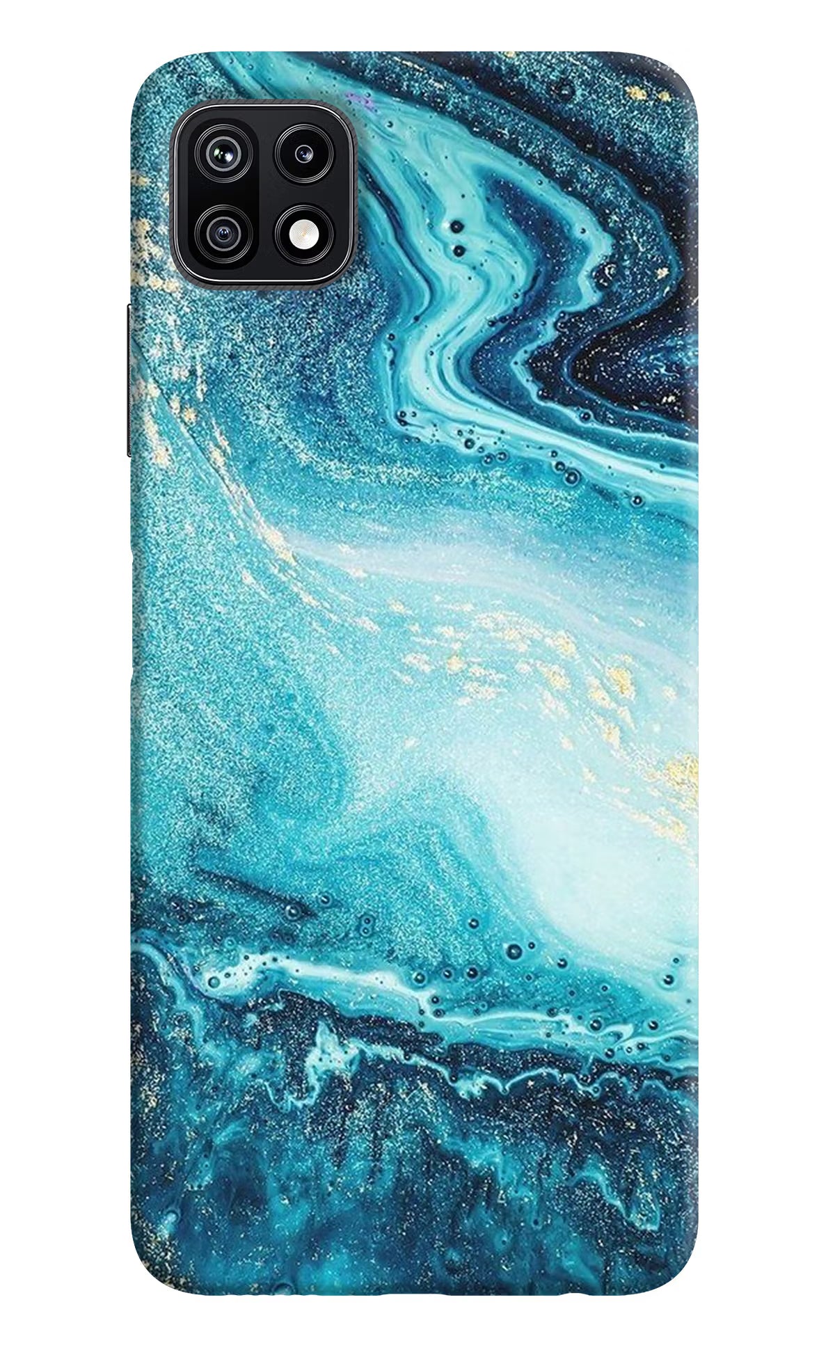 Blue Glitter Marble Samsung F42 5G Hard Case Back Cover by Casekaro