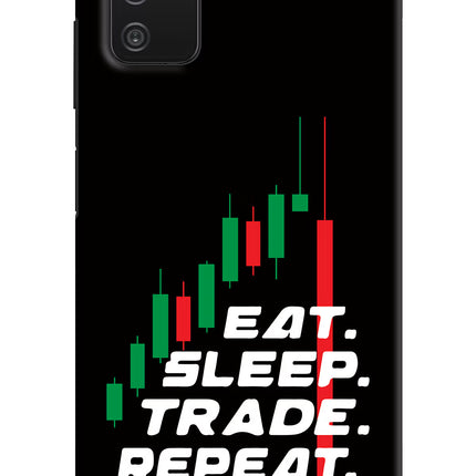 Eat Sleep Trade Repeat Samsung A03s Hard Case Back Cover by Casekaro