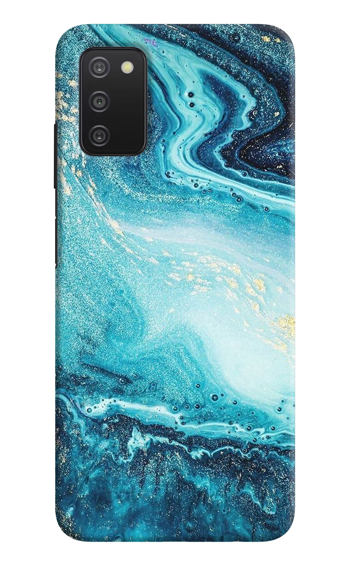 Blue Glitter Marble Samsung A03s Hard Case Back Cover by Casekaro