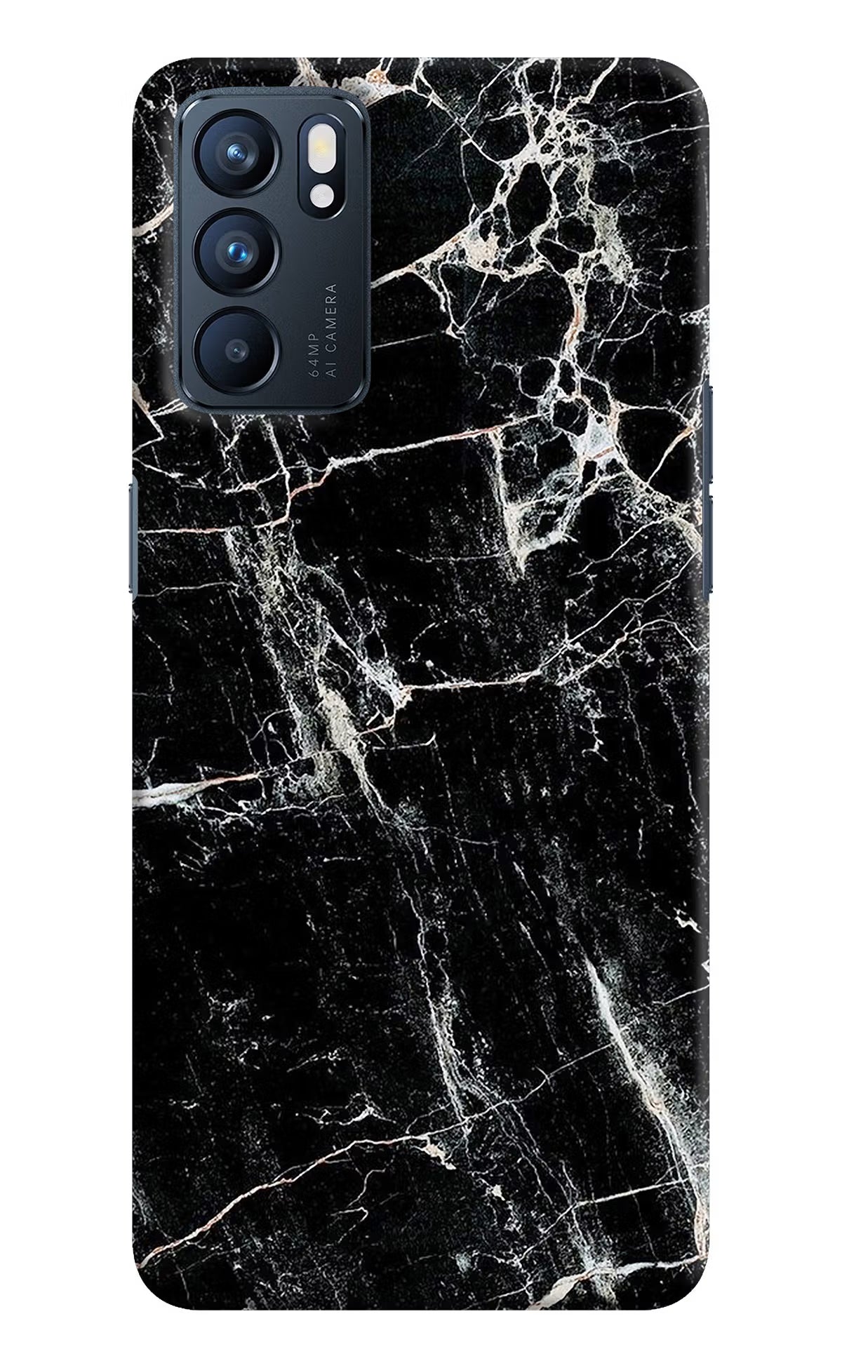 Black Marble Texture Oppo Reno6 5G Hard Case Back Cover by Casekaro