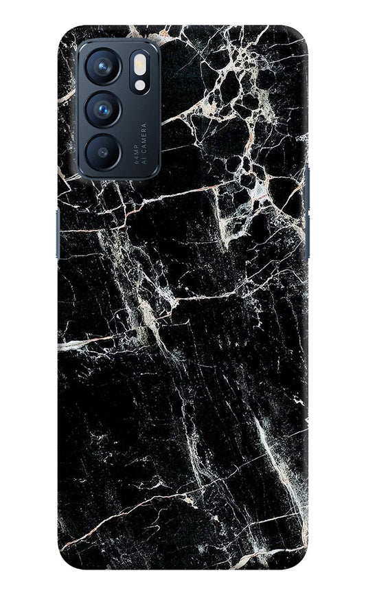 Black Marble Texture Oppo Reno6 5G Hard Case Back Cover by Casekaro