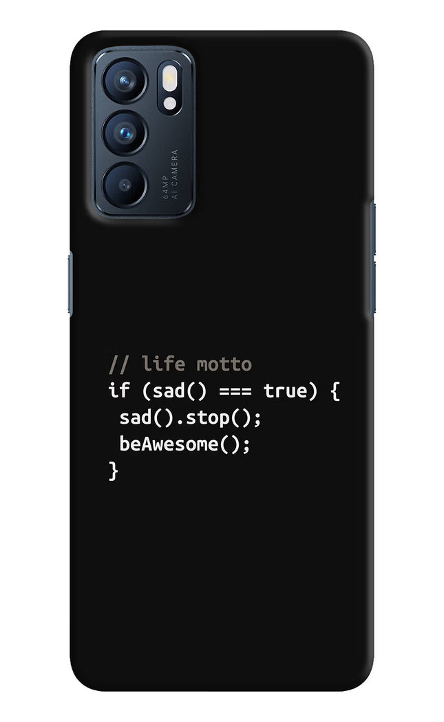 Life Motto Code Oppo Reno6 5G Hard Case Back Cover by Casekaro