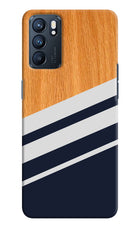 Blue and white wooden Oppo Reno6 5G Hard Case Back Cover by Casekaro