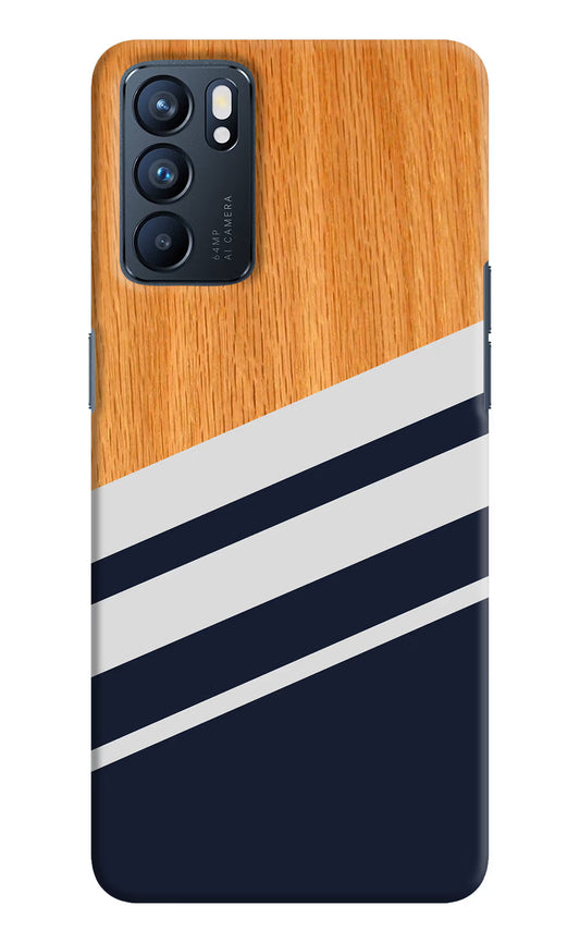 Blue and white wooden Oppo Reno6 5G Hard Case Back Cover by Casekaro