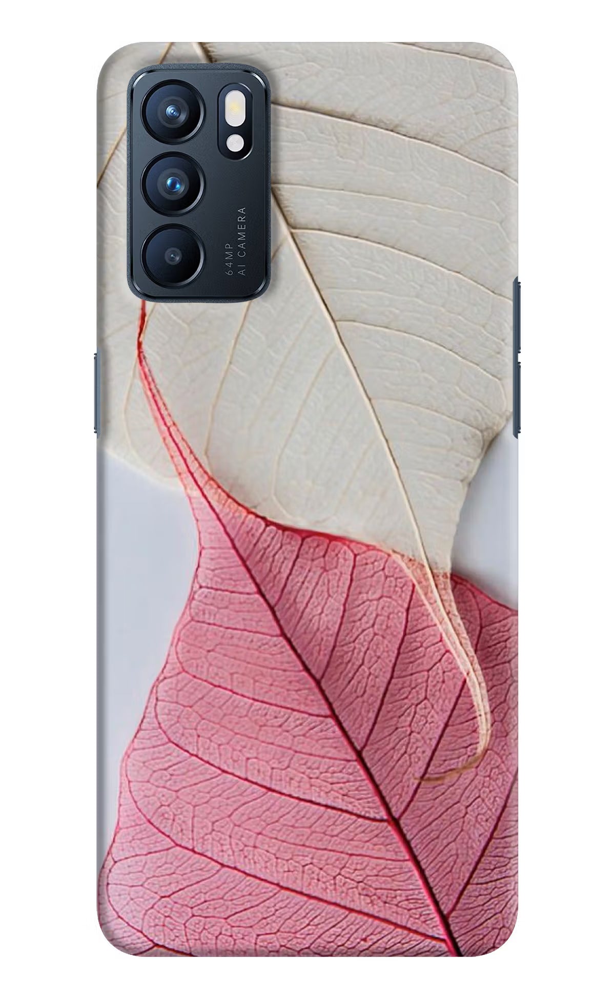 White Pink Leaf Oppo Reno6 5G Hard Case Back Cover by Casekaro