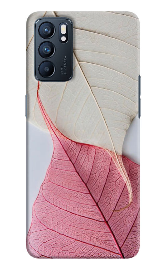 White Pink Leaf Oppo Reno6 5G Hard Case Back Cover by Casekaro