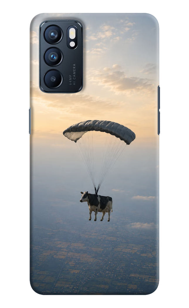 Skydiving Cow Oppo Reno6 5G Hard Case Back Cover by Casekaro
