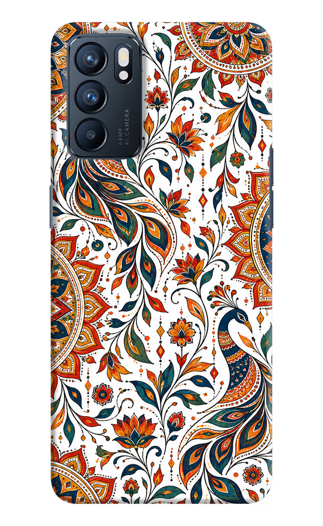 White Mayura Oppo Reno6 5G Hard Case Back Cover by Casekaro