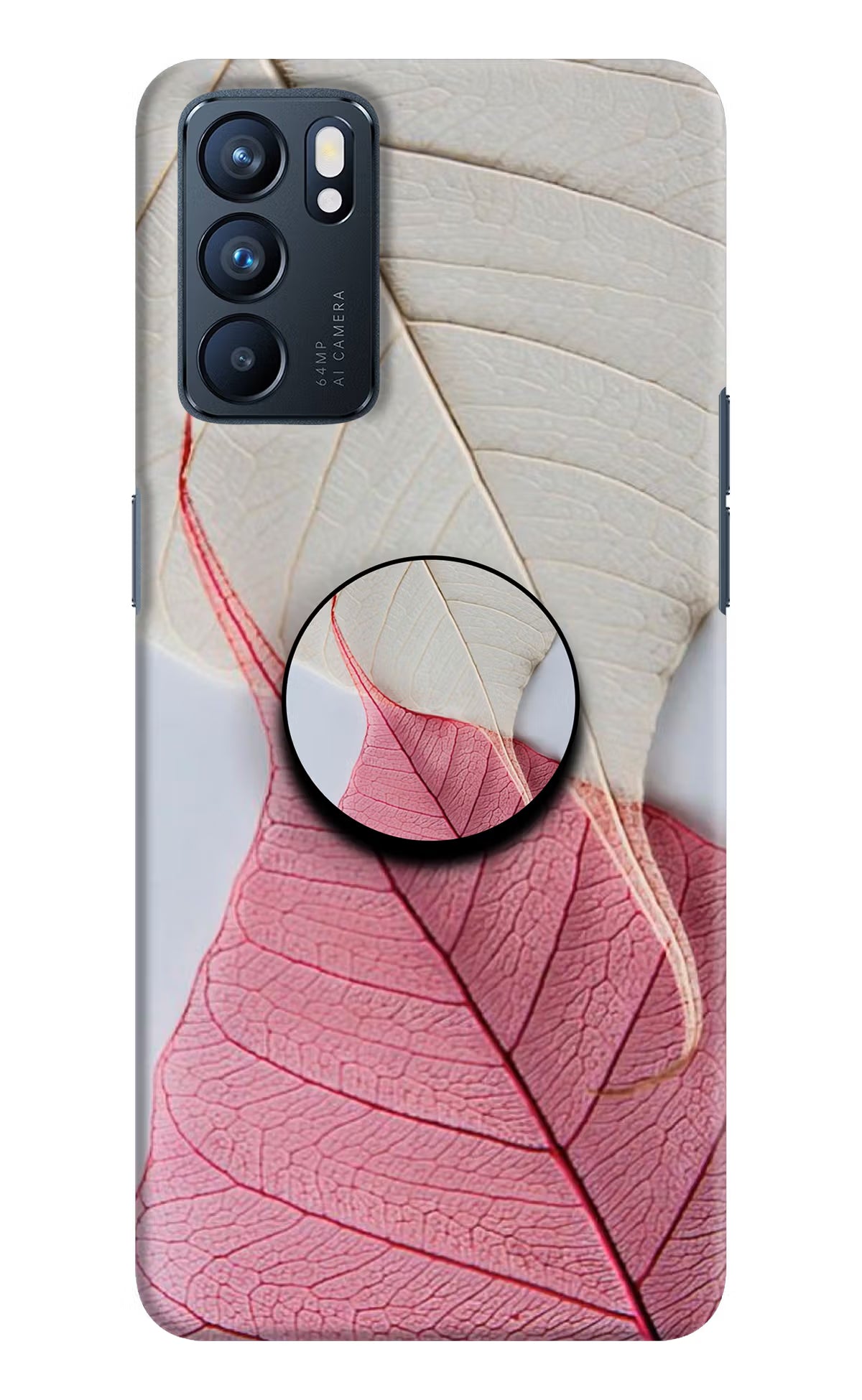 White Pink Leaf Oppo Reno6 5G Pop Case by Casekaro