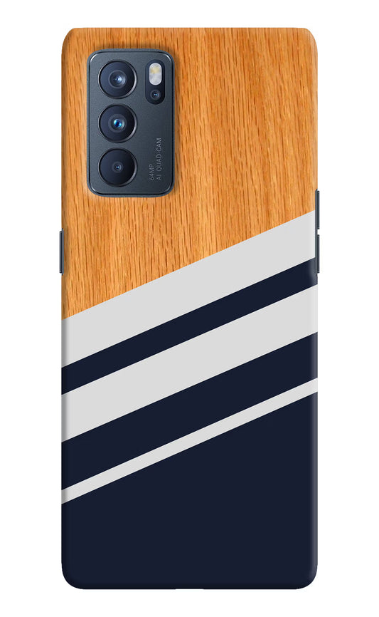 Blue and white wooden Oppo Reno6 Pro 5G Hard Case Back Cover by Casekaro