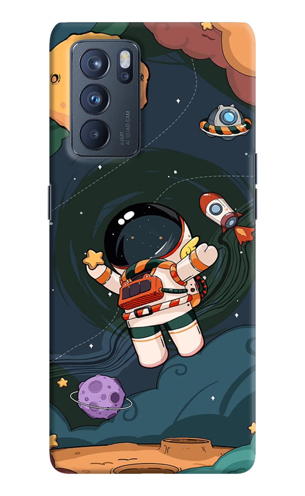 Cartoon Astronaut Oppo Reno6 Pro 5G Hard Case Back Cover by Casekaro