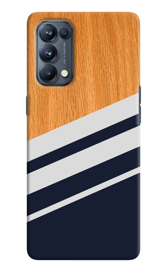 Blue and white wooden Oppo Reno5 Pro 5G Hard Case Back Cover by Casekaro