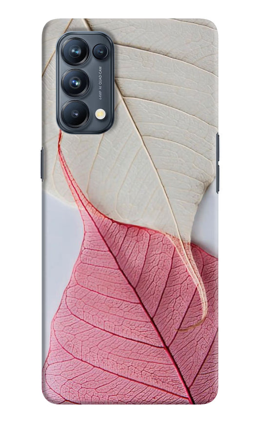 White Pink Leaf Oppo Reno5 Pro 5G Hard Case Back Cover by Casekaro